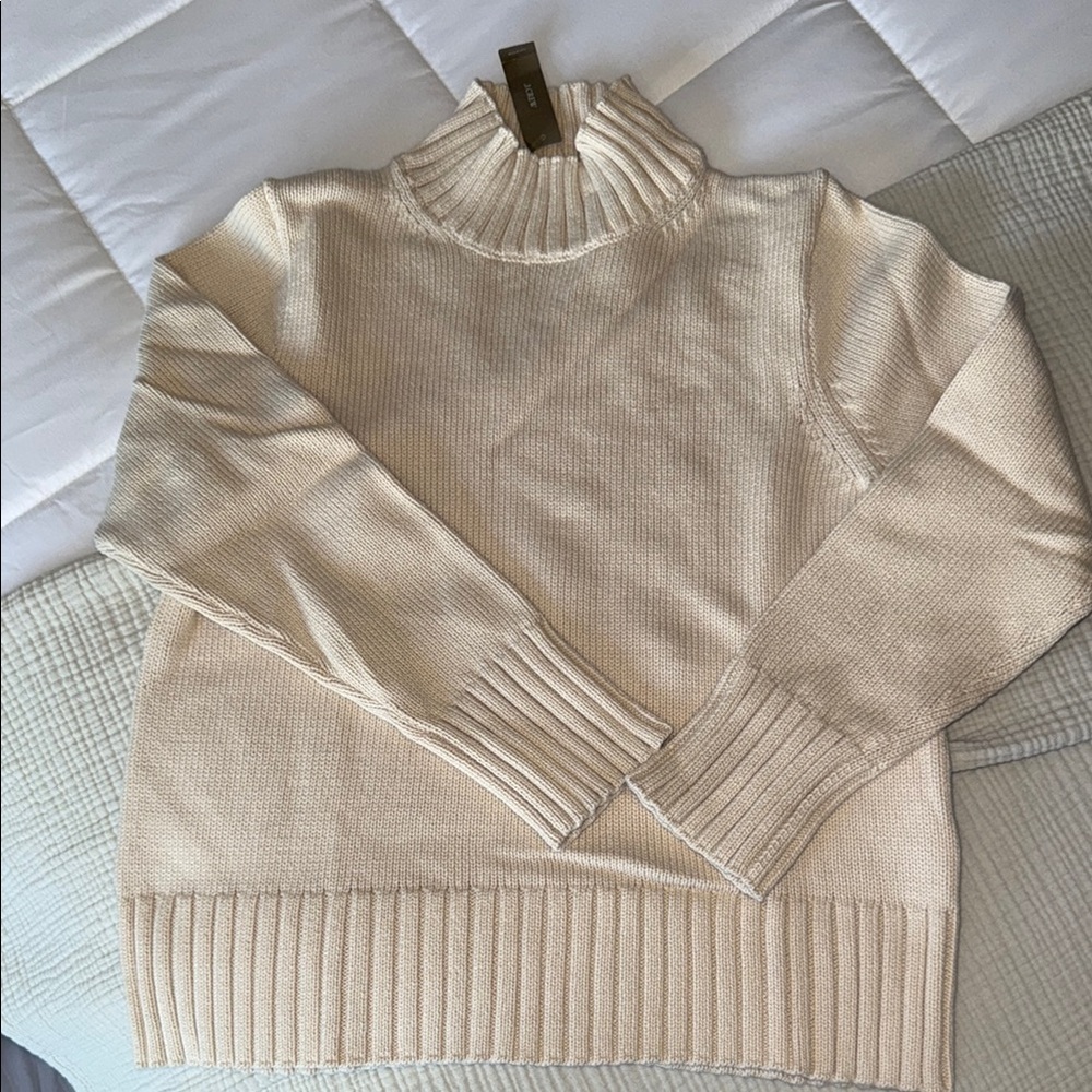 Womens JCrew Cozy Cream Turtleneck Sweater